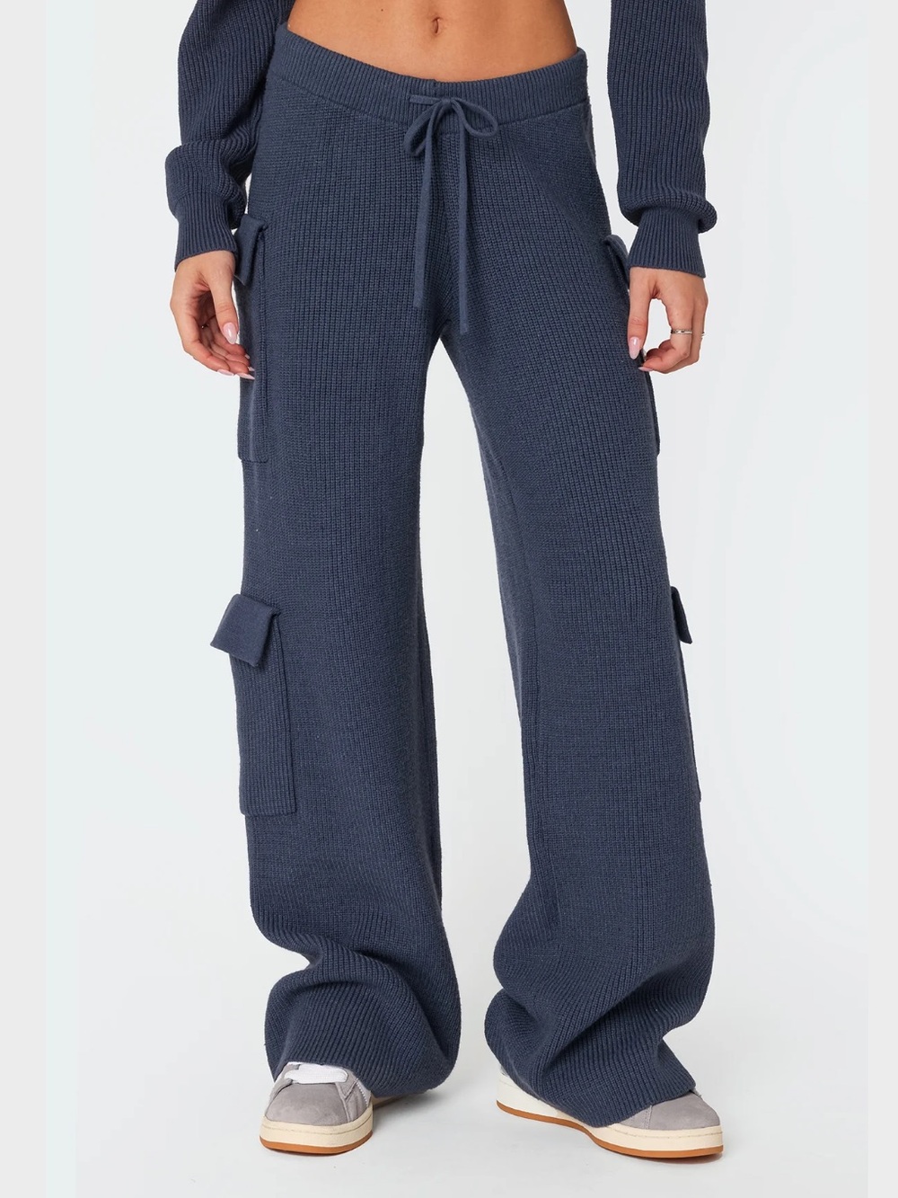 Edikted Navy Blue Waffle Knit Cargo Joggers